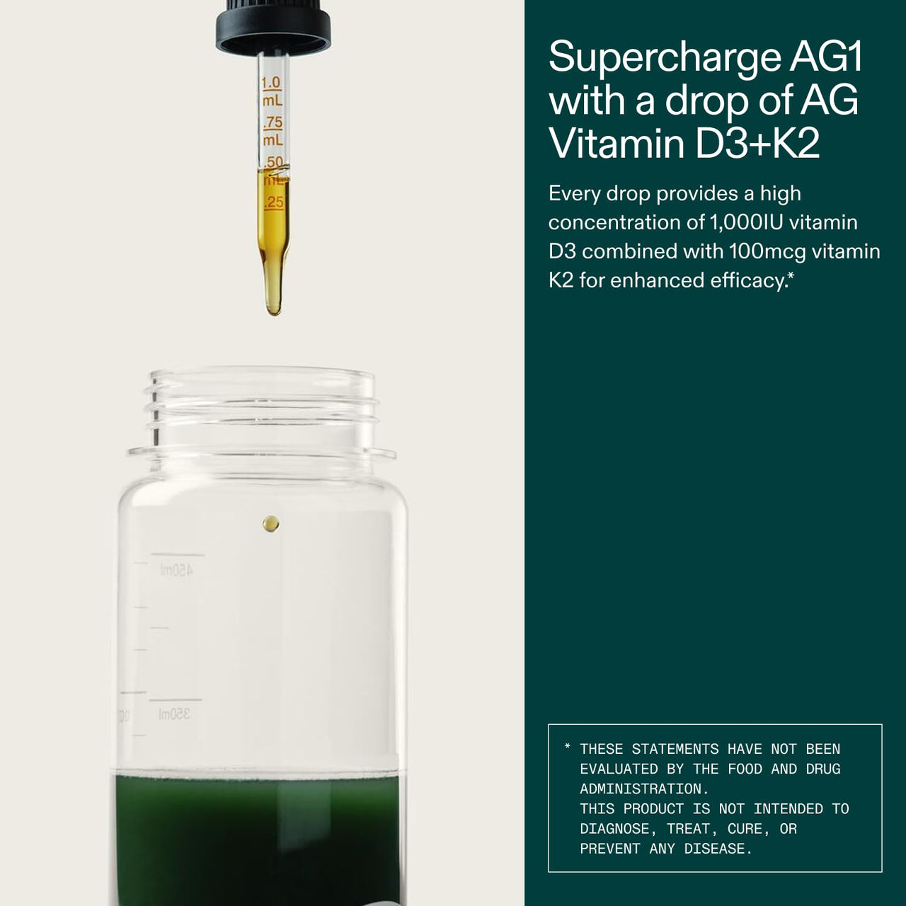 AG1 Vitamin D3 + K2 Liquid Drops | Vitamin D & K Blend | Daily Bone Support
