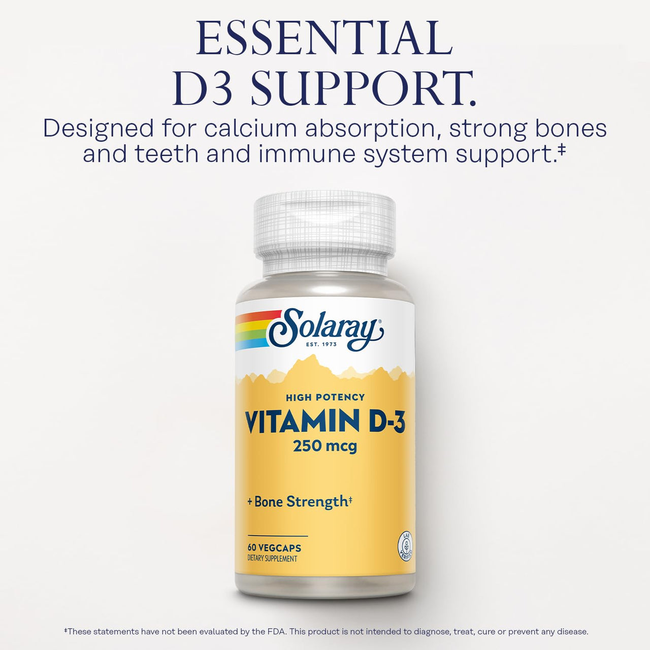 SOLARAY Vitamin D3 10000IU (250 mcg) - High Potency Vitamin D Supplement for Men & Women, VIT D3 as Cholecalciferol, Bones and Immune Health Support Capsules - 60 Veg Caps