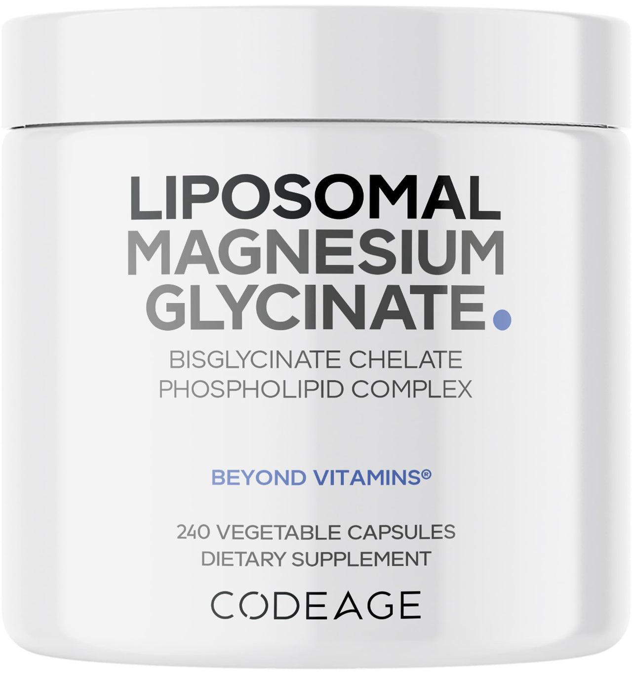Codeage Liposomal Magnesium Glycinate Supplement, 2-Month Supply, Bisglycinate Magnesium Chelate, Chelated Magnesium Mineral Pills, BioPerine Black Pepper Vitamins Capsules, Non-GMO Vegan, 240 ct