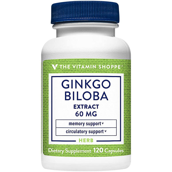 The Vitamin Shoppe Ginkgo Biloba 60MG - Memory Support, Mental Clarity & Circulation, Standardized Extract (120 Capsules)