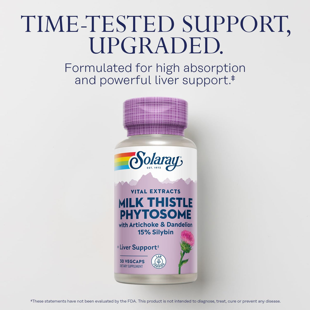 SOLARAY Milk Thistle Phytosome with Artichoke, Dandelion, and Ginger - Milk Thistle Extract Supplying 15% Silybin - Liver Supplement - 60-Day Guarantee, Lab Verified - 30 Servings, 30 VegCaps
