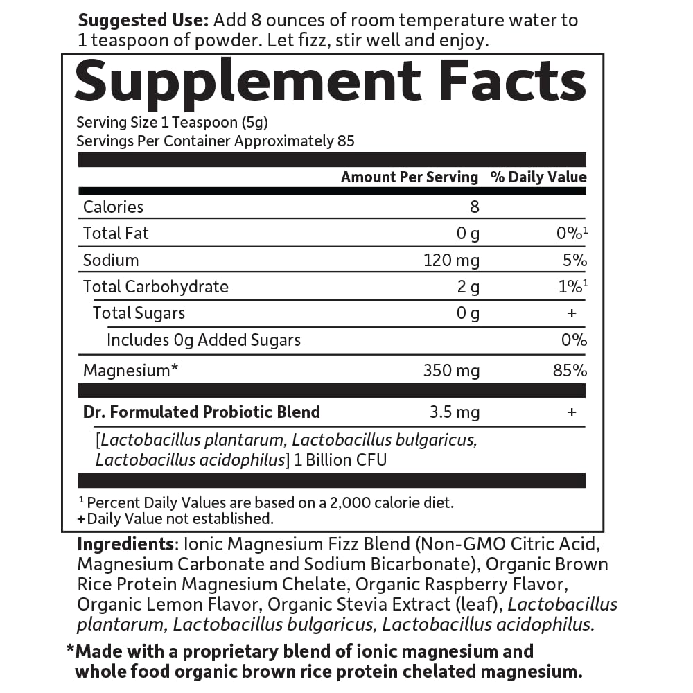 Garden of Life Whole Food Magnesium Powder, 421.5g - Raspberry Lemon, Vegan, Gluten & Sugar Free