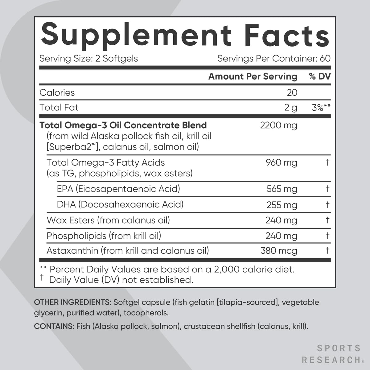 Sports Research® 2-in-1 Pack - Total Omega-3 Fish Oil 2200mg - 960mg of EPA & DHA, and Vitamin D3 5000iu + K2 100mcg
