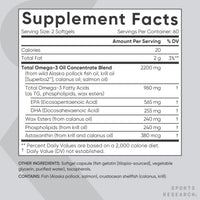 Thumbnail for Sports Research® Total Omega-3 Fish Oil 2200mg - Made from Antarctic Krill w/Astaxanthin, Wild Sockeye Salmon & Alaska Pollock - 960mg of EPA & DHA - 120 Softgels