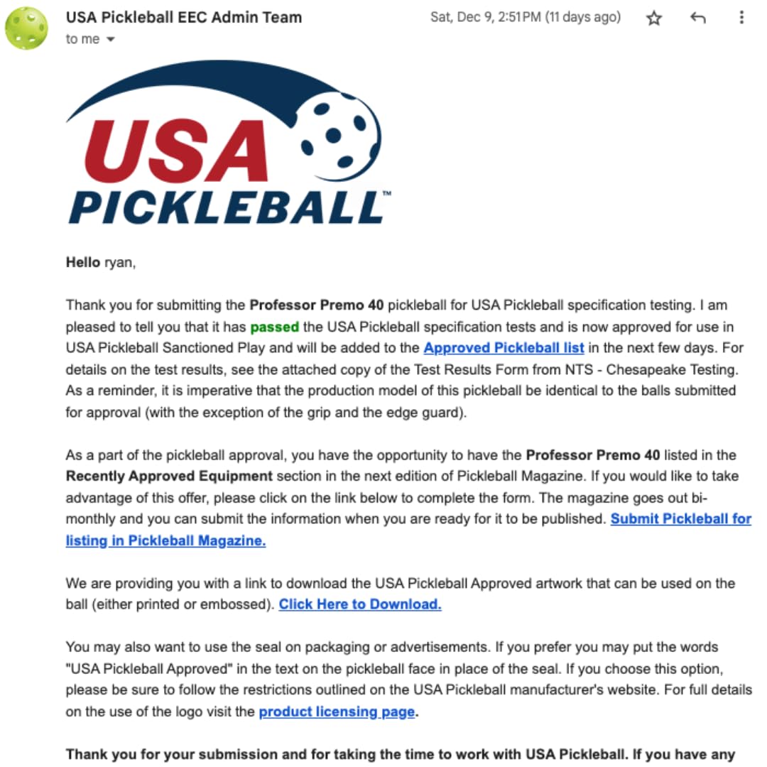 Professor Pickleball PREMO40 Outdoor Pickleball Balls - Tournament Grade USAPA Approved Pickleball Balls - 4 Pack of pickleballs, 12 Pack, 36 Pack, 100 Pack