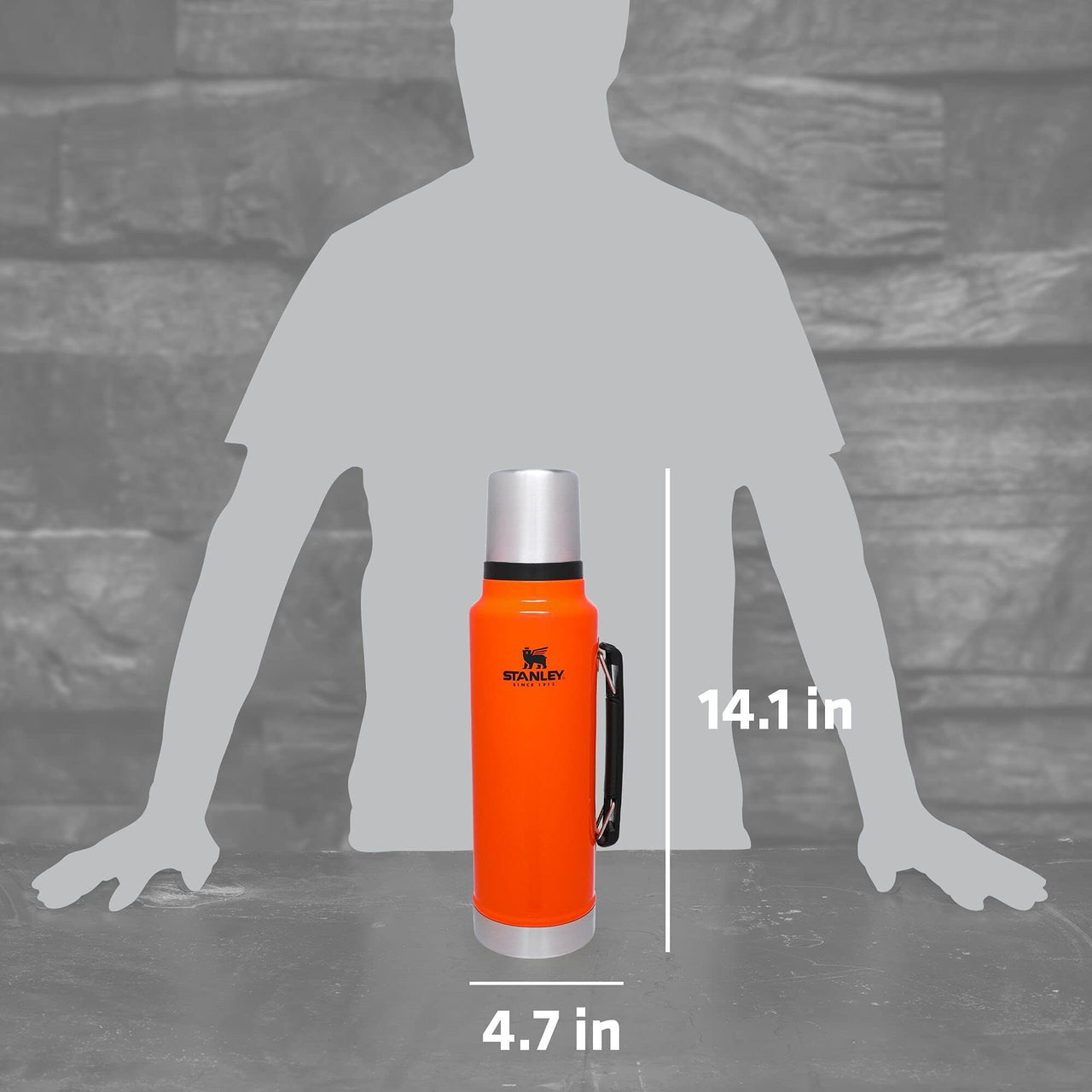 Stanley Classic Legendary Vacuum Bottle 1.5 qt | Wide Mouth with Leakproof Cup Lid | Keep Drinks Hot or Cold | Packable for Travel | Insulated Stainless Steel Thermal Bottle | BPA-Free | Blaze Orange