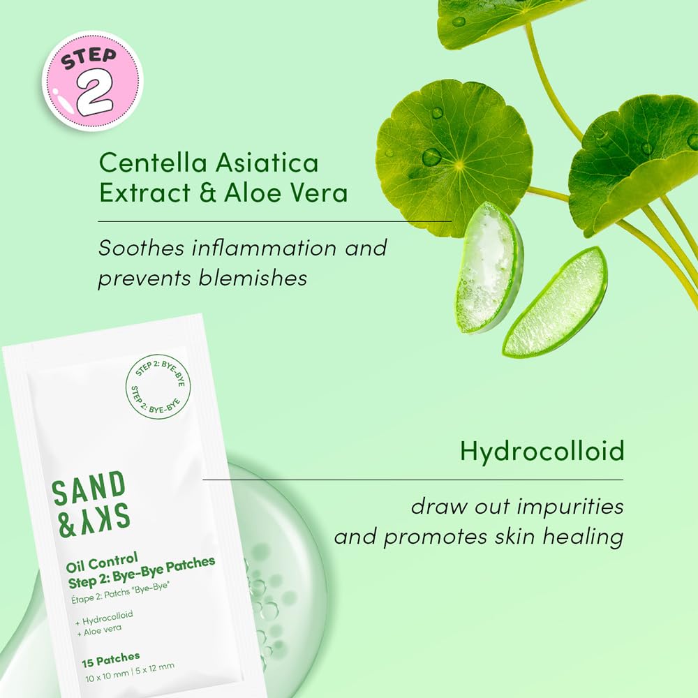 Sand & Sky Oil Control Dual Action Hydrocolloid Pimple Patches with Salicylic Acid & Centella - Blemish Spot Formula, 75 Count, For Whiteheads & Red Pimples