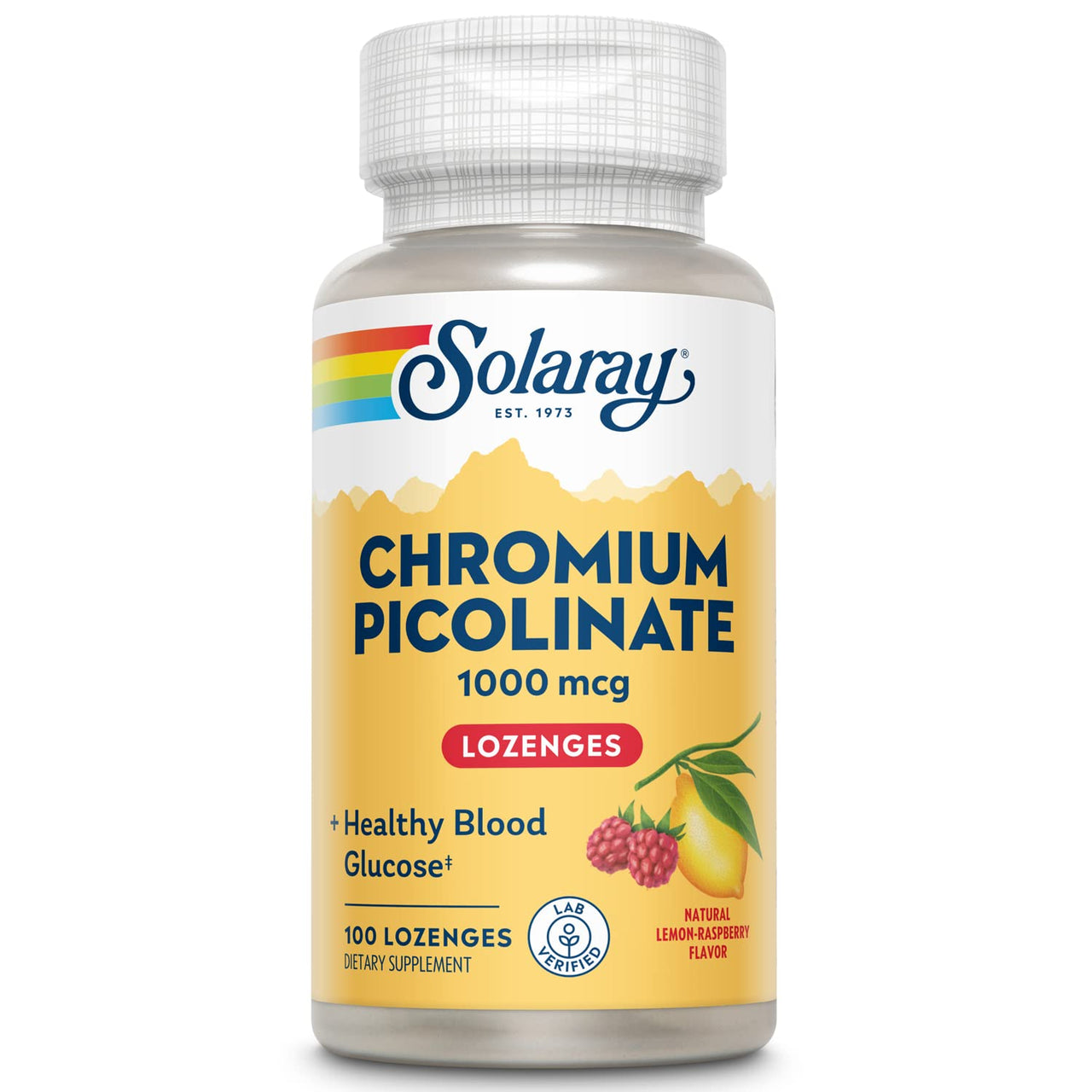 SOLARAY Chromium Picolinate 1000mcg Lozenges - Chromium Picolinate Supplement for Men & Women - Supports Healthy Blood Glucose and Overall Wellness - Natural Lemon-Raspberry Flavor, 100 Servings