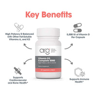 Thumbnail for Allergy Research Group Vitamin D3 Complete 5000 - Delivers 125 mcg Vitamin D3 - with Vitamin A & K2 - Supports Bone Strength, Immune Balance & Healthy Mindset - 60 Servings - 60 Capsules