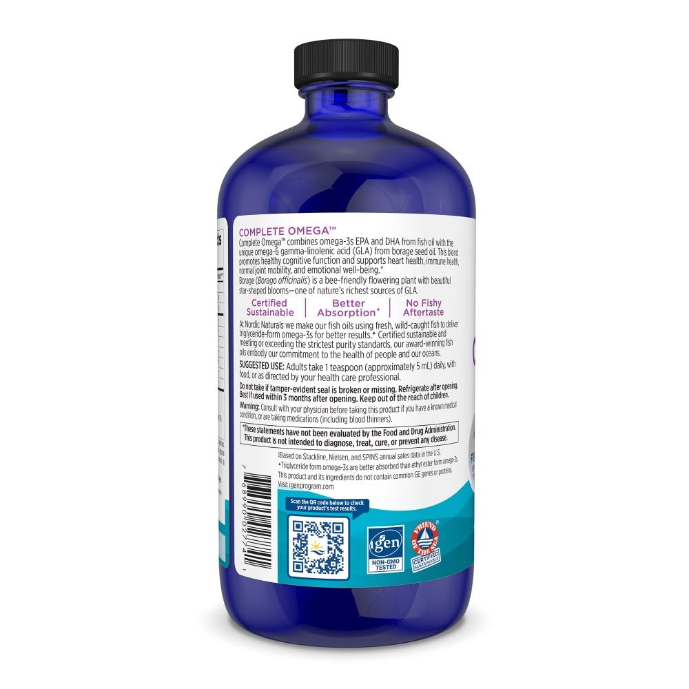 Nordic Naturals Complete Omega, Lemon Flavor - 16 oz - 1270 mg Omega-3 - EPA & DHA with Added GLA - Healthy Skin, Cognition, Positive Mood - Non-GMO - 96 Servings