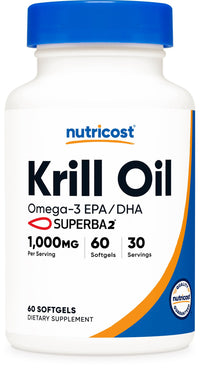 Thumbnail for Nutricost Krill Oil 1000mg, 60 Softgels - Omega-3 EPA-DHA Krill Oil Supplement, with Superbakrill