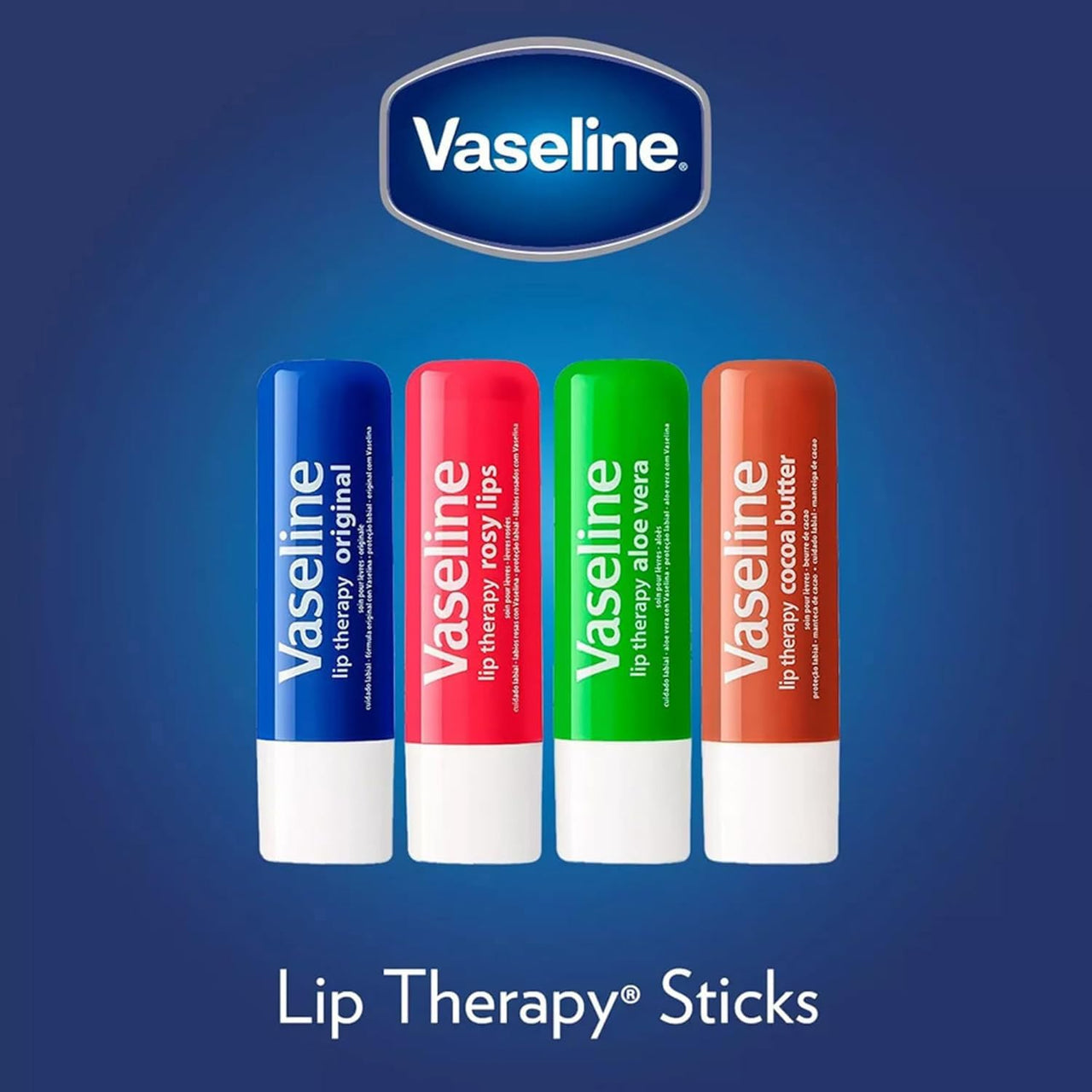 Vaseline Lip Therapy Variety 4-Pack, Moisturizing Lip Balm with Vitamin E, 0.16 Oz Ea