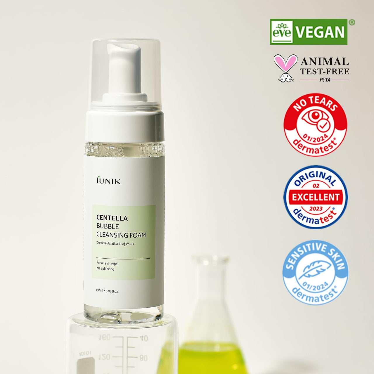 IUNIK Centella Bubble Foaming Vegan Facial Cleanser - 69% Centella Asiatica Extract, Soothing, Moisturizing, Exfoliating, Removes Pore Blackheads, Whiteheads, 5.07 Fl Oz