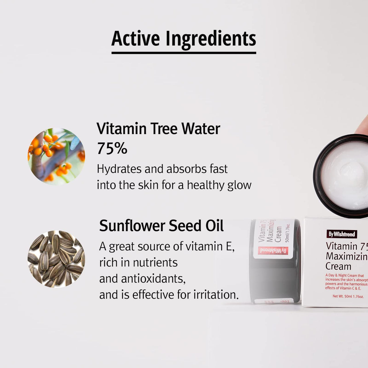 BY WISHTREND] Vitamin 75 maximizing cream, facial moisturizers, vitamin C&E, 50ml | All skin type, light-texture, refreshing-finish
