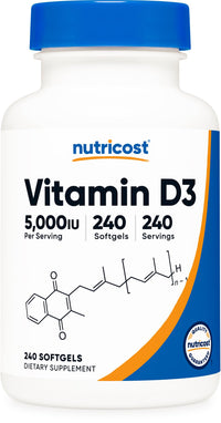 Thumbnail for Nutricost Vitamin D3 5,000 IU (125mcg), 240 Softgels - Non-GMO and Gluten Free Vitamin D
