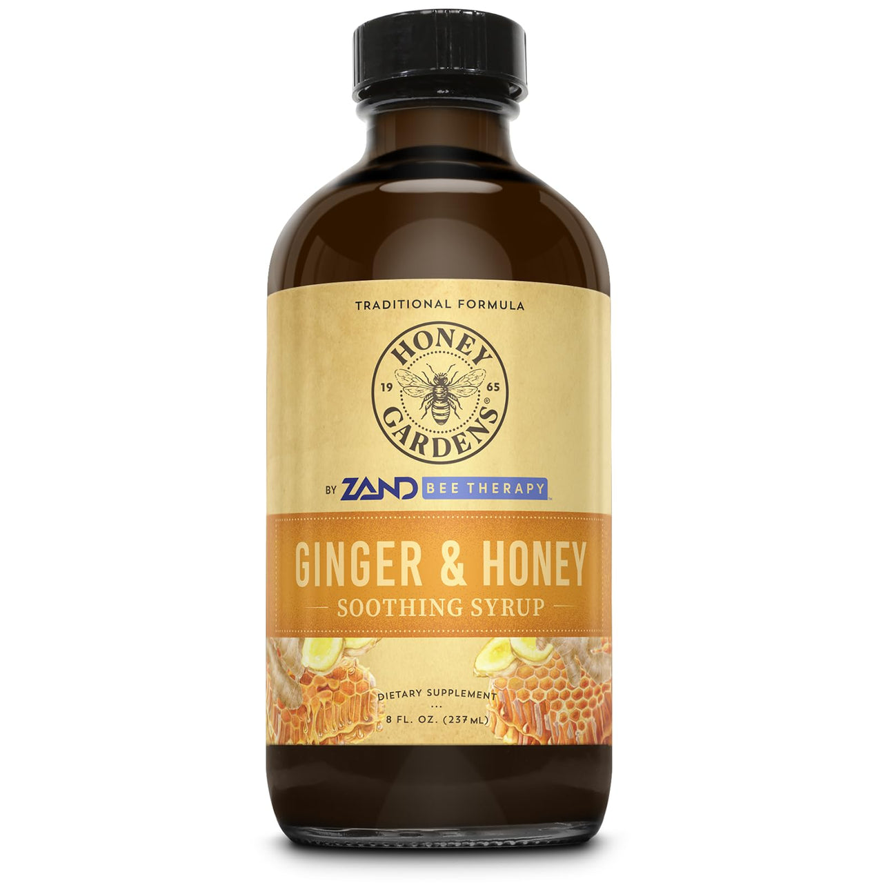 Honey Gardens Ginger and Honey Syrup with Organic Apple Cider Vinegar and Propolis - Ginger Root and Ginger Root Extract - Apitherapy Digestive Support Supplement - 8 FL OZ, 48 Servings