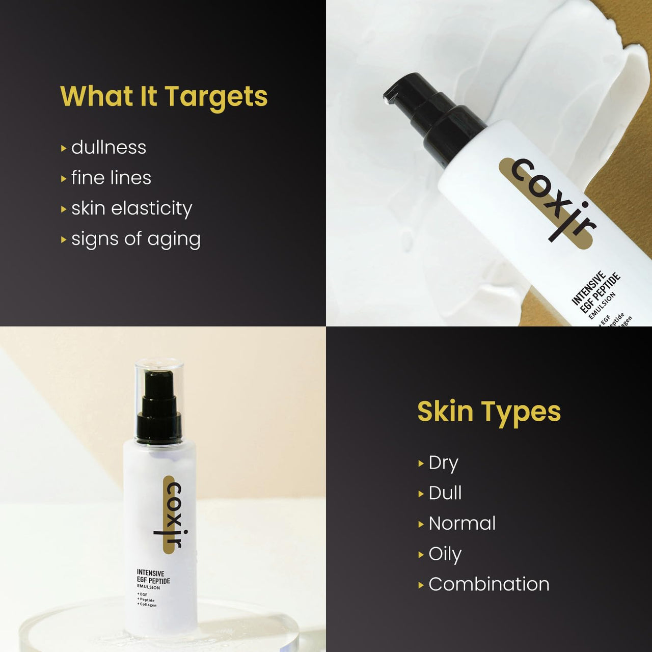 coxir Intensive EGF PEPTIDE Emulsion l Youth Activating Moisturizer for Face with EGF(Epidermal Growth Factor),Multi-Peptides l for Dull,Aged Skin and Damaged Skin [100ml/3.38 fl.oz]