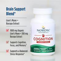 Thumbnail for Nordic Naturals Cognition Mushroom Complex, Unflavored - 60 Capsules - Brain, Memory & Mood Support - Blend of Lion’s Mane Mushroom & Bacopa Extract - Non-GMO - Certified Vegan - 30 Servings