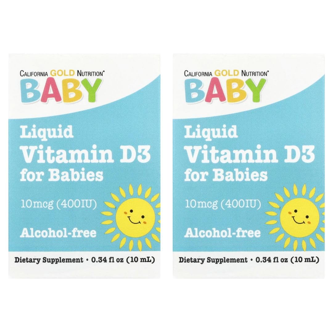 California Gold Nutrition Baby Vitamin D3 - Liquid D3 Supplement for Babies, Vegetarian Friendly - Developmental Support - Alcohol & Gluten Free, Non-GMO - 10 mcg (400 IU) - 0.34 fl oz (10 ml), 2