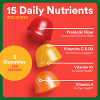 Thumbnail for SmartyPants Kids Multivitamin & Fiber Gummies: Prebiotic Fiber to Support Kids Digestion with Vitamin D3, C, Vitamin B12, B6, A, Zinc, Biotin, Folate, Three Fruit Flavors, 90 Count (30 Day Supply)