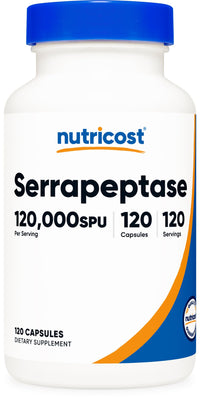 Thumbnail for Nutricost Serrapeptase 120,000 SPU, 120 Capsules - Gluten Free, Non-GMO, and Vegetarian Friendly