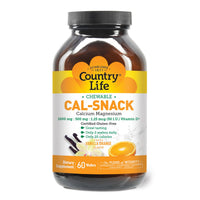 Thumbnail for Country Life Cal-Snack, Chewable Calcium, Magnesium with Vitamin D, 1000mg/500mg/50 IU, Dairy-Free, Vanilla Orange Flavor, 60 Wafers, Certified Gluten Free, Certified Vegan