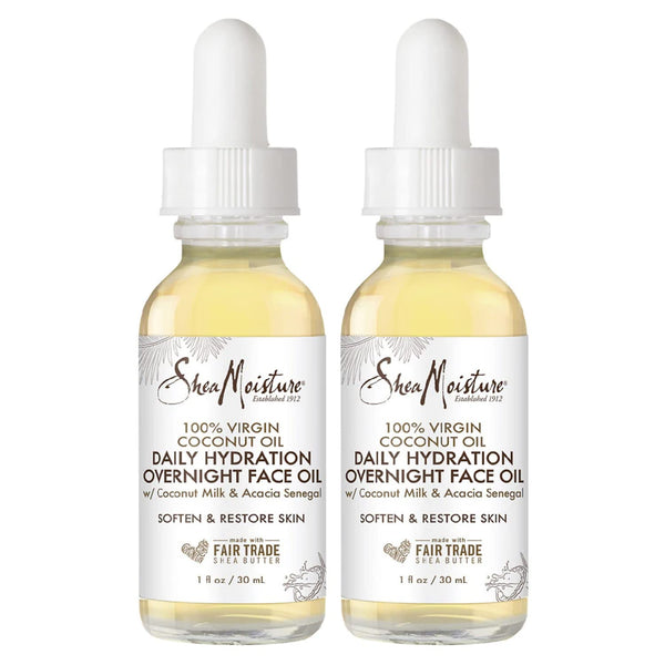 SheaMoisture Coconut Oil for Face - Daily Hydration Overnight Face Oil with Coconut Milk & Acacia Senegal, Argan Oil for Skin, Organic Shea Butter, Hydrating, Vitamin E, 1 Oz (Pack of 2)