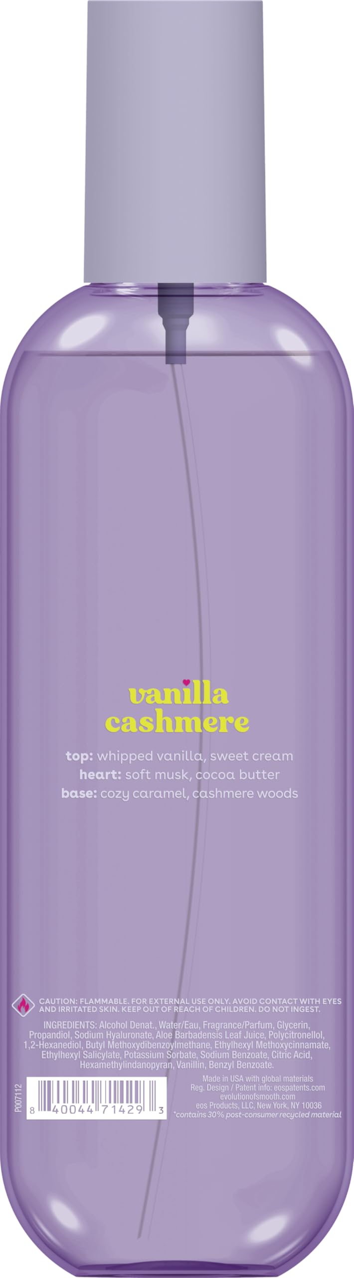 eos Cashmere Body Mist, Vanilla Cashmere, Soft Musk, Cozy Caramel, Hair Mist, Body Spray for Women Moisturizing, Hyaluronic Acid, Vanilla Body Spray, Vegan, Cruelty-free, 6 fl oz