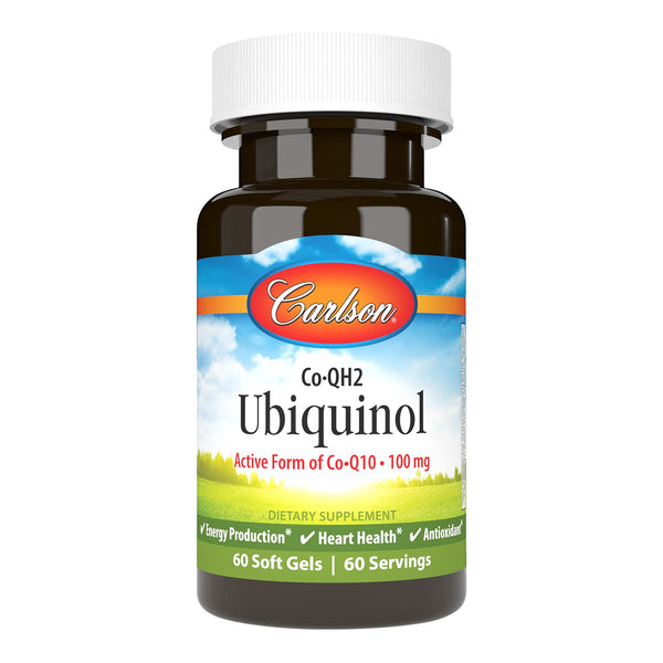 Carlson - Co-QH2 Ubiquinol, Active Form of Co-Q10-100 mg, Energy Production & Heart Health, Antioxidant, 60 Softgels