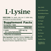 Thumbnail for Nature's Bounty L-Lysine, 1000mg, 60 Tablets
