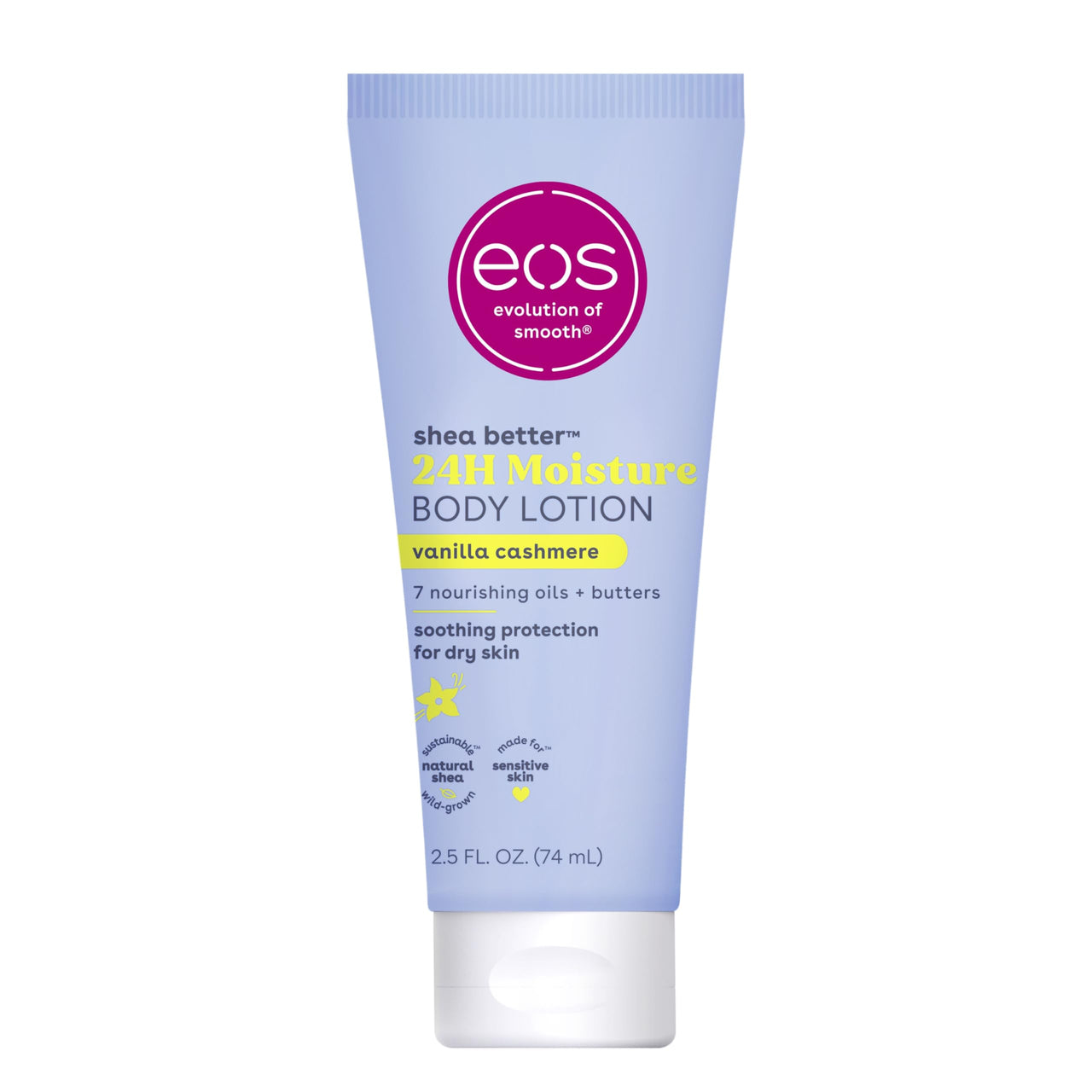 eos 24H Moisture Travel Body Lotion- Vanilla Cashmere, Travel Size Essential, Toiletries, Mini Body Lotion For Dry Skin, 2.5 fl oz