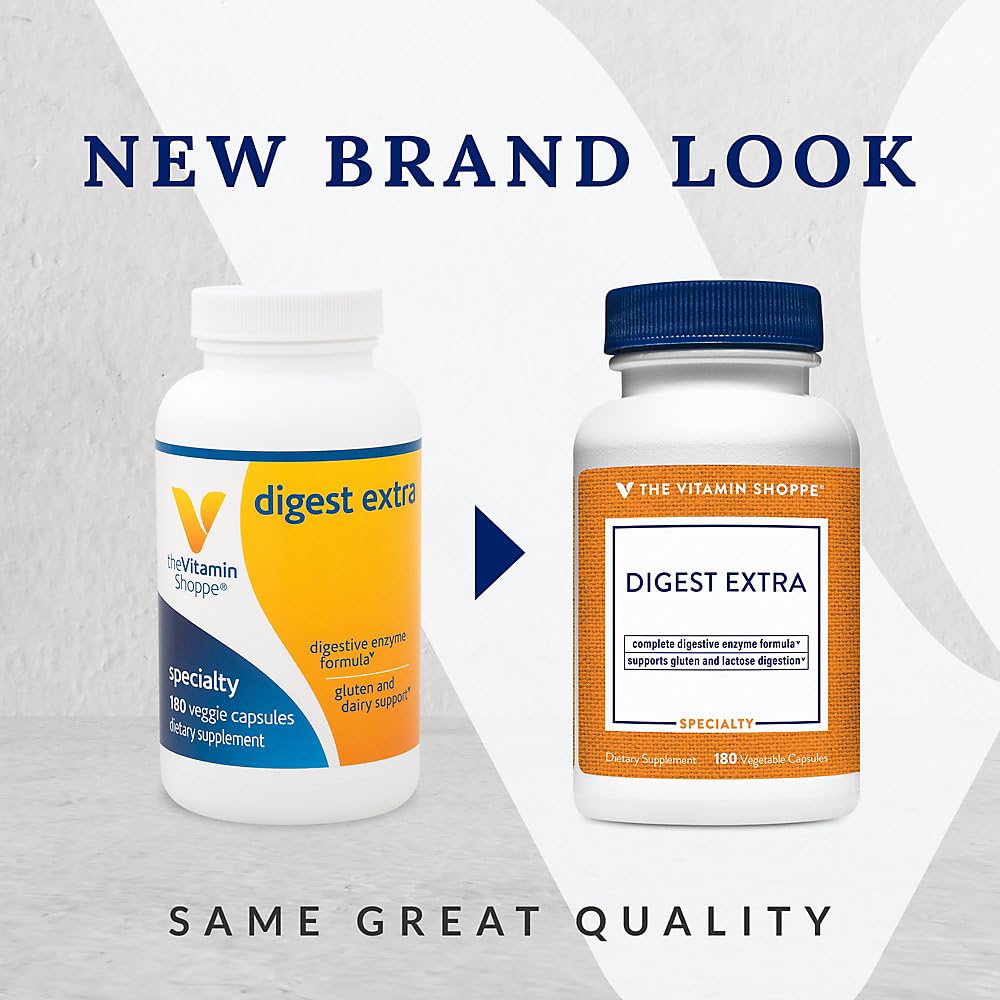 The Vitamin Shoppe Digestive Enzymes - Complete Multi-Enzyme Formula | Protein Fat Carb Digestion | 180 Vegetable Capsules | Plant-Based