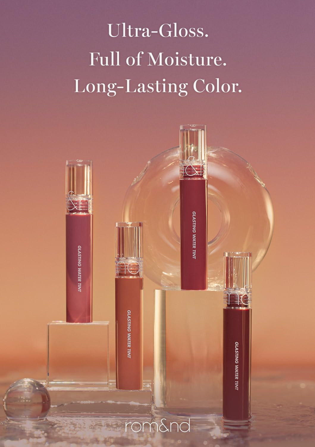 rom&nd GLASTING WATER TINT 14 Mauve Moon | Long-Lasting Hydrating Lip Stain | Non-Sticky Glossy Finish for Cool Tones | K-Beauty Liquid Lipstick