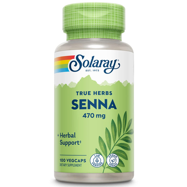 Solaray Senna Leaf Capsules for Men & Women - Natural Senna Supplement for Adults, Herbal Supplement for Support, 470 mg Per Serving, Non GMO, Vegan - 100 Ct Veg Caps