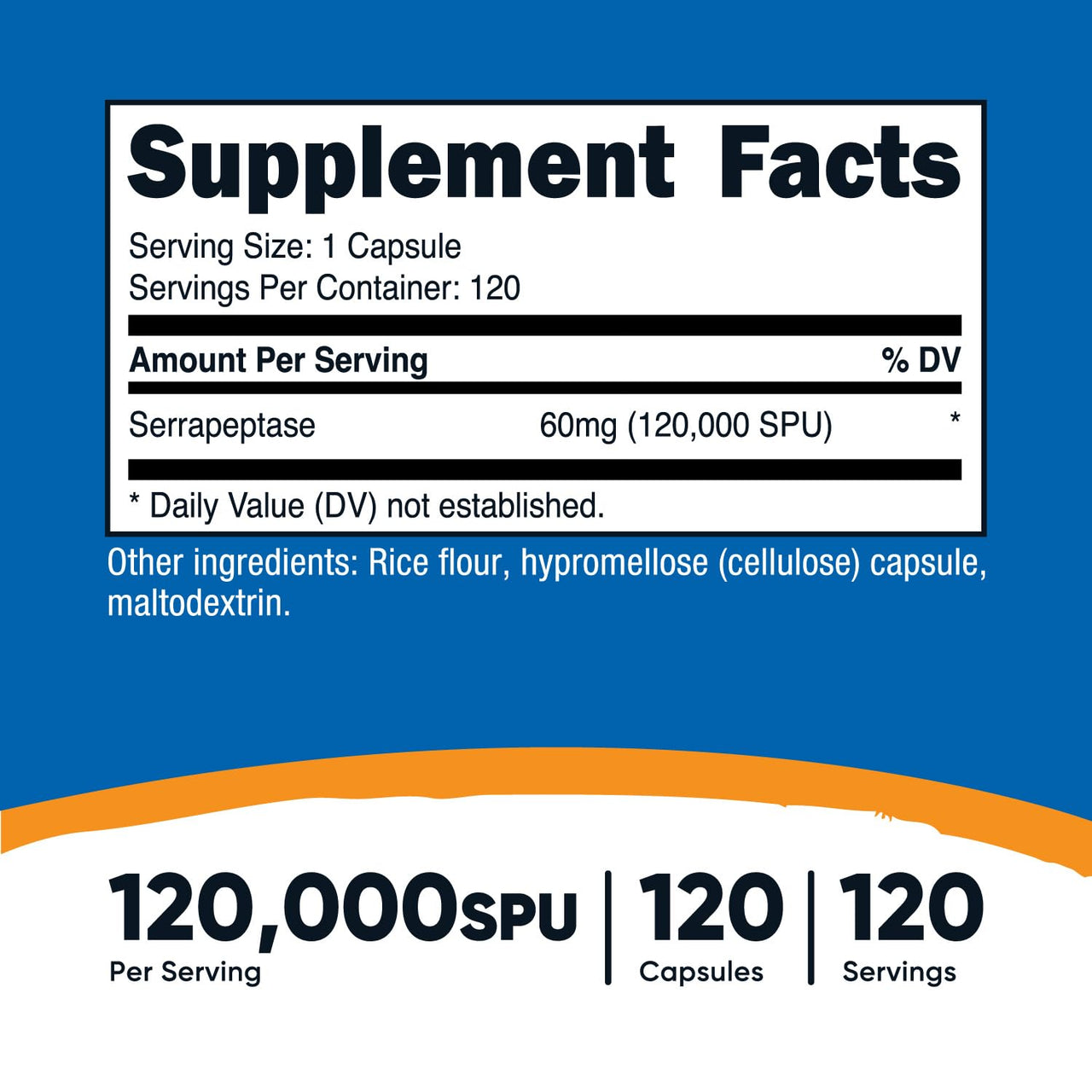 Nutricost Serrapeptase 120,000 SPU, 120 Capsules - Gluten Free, Non-GMO, and Vegetarian Friendly