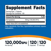 Thumbnail for Nutricost Serrapeptase 120,000 SPU, 120 Capsules - Gluten Free, Non-GMO, and Vegetarian Friendly