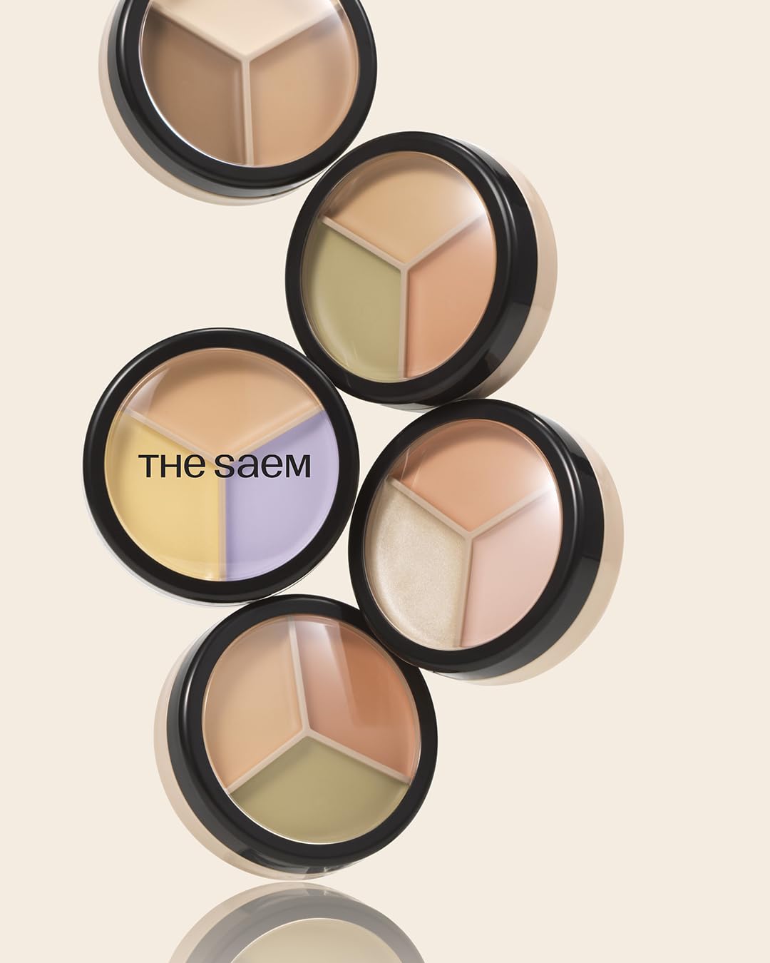 THE SAEM Cover Perfection Triple Pot Concealer – 3 Color Concealer with Full Coverage Natural Beige Shade Covers Blemishes Spots, Highlighter & Contouring, 02 Contour Beige