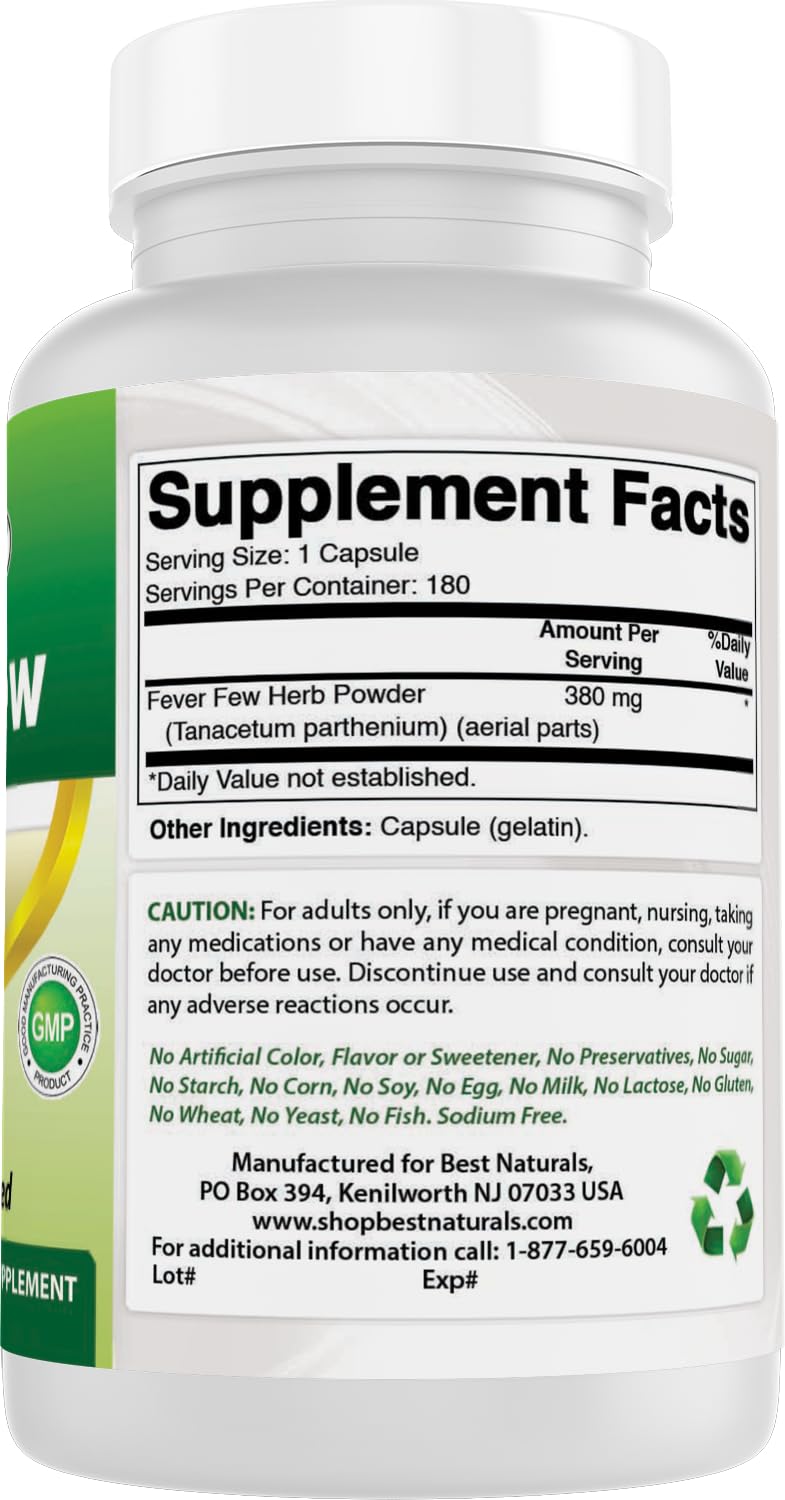 Best Naturals Feverfew 380 mg 180 Capsules