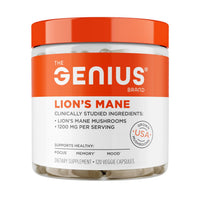 Thumbnail for The Genius Brand Genius Lion's Mane - Plant-Based Supplement for Memory, Focus & Mood Support - Organic & Non-GMO - 120 Veggie Capsules