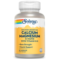 Thumbnail for Solaray Calcium & Magnesium w/ D2 Amino Acid Chelate 2:1, Capsule (Btl-Plastic) | 90ct