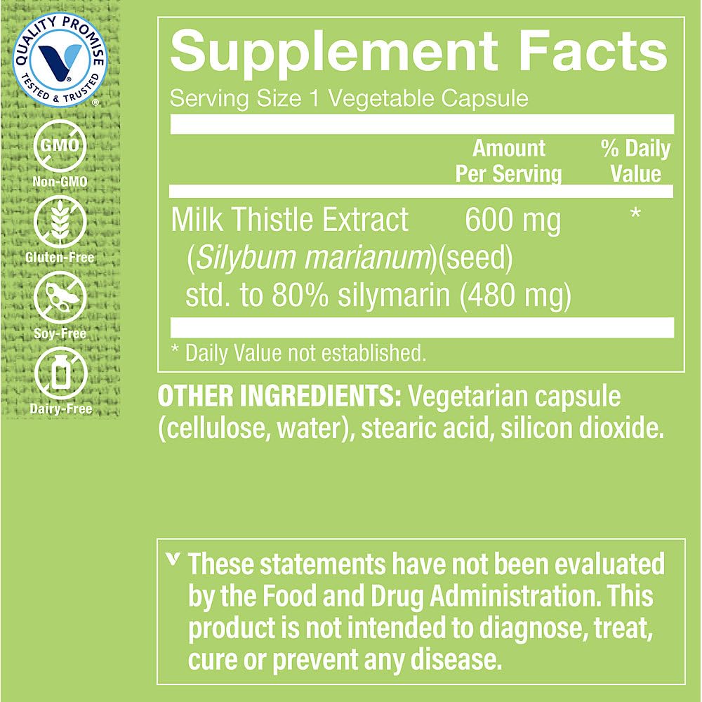 The Vitamin Shoppe Milk Thistle 600 MG - Liver Health Support, Detoxification & Antioxidant Protection (100 Capsules)