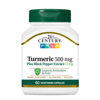 Thumbnail for 21st Century Turmeric 500 mg Plus Black Pepper Extract Vegetarian Capsules, 60 Count