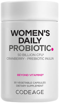 Thumbnail for Codeage Women’s Daily Probiotic Supplement – 50 Billion CFU Supplement, Cranberry Fruit Powder, Prebiotic Chicory Root Inulin – Women’s Wellness Support – 1 Capsule Per Serving - Non-GMO – 30 Capsules