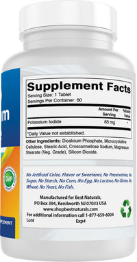 Thumbnail for Best Naturals Potassium Iodide 65 mg - Dietary Supplement, 60 Tablets (60 Count (Pack of 1)) (1)