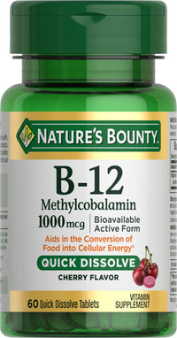 Thumbnail for Nature's Bounty Vitamin B-12 Quick Dissolve Tablets, 1000mcg, Aids in the Conversion of Food into Cellular Energy, Cherry Flavor, 60ct