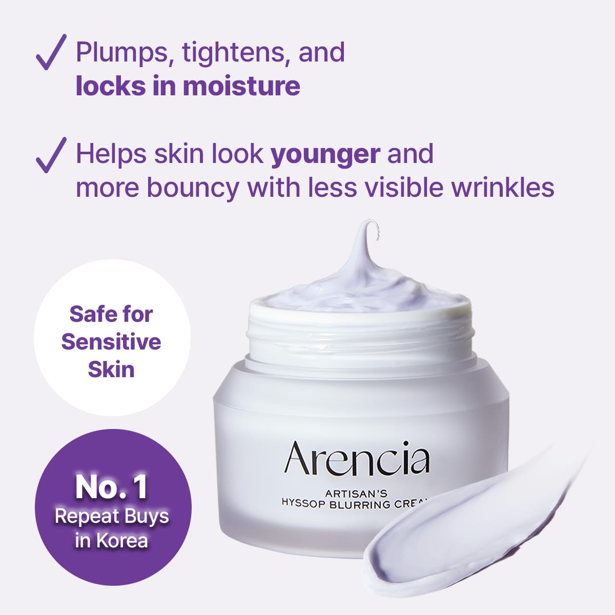 ARENCIA Hyssop Blurring Cream, Intense Collagen Face Moisturizer & Night Repair Cream for Anti-Aging, Nourishing Skin Barrier, Premium Korean Skincare, 1.76oz