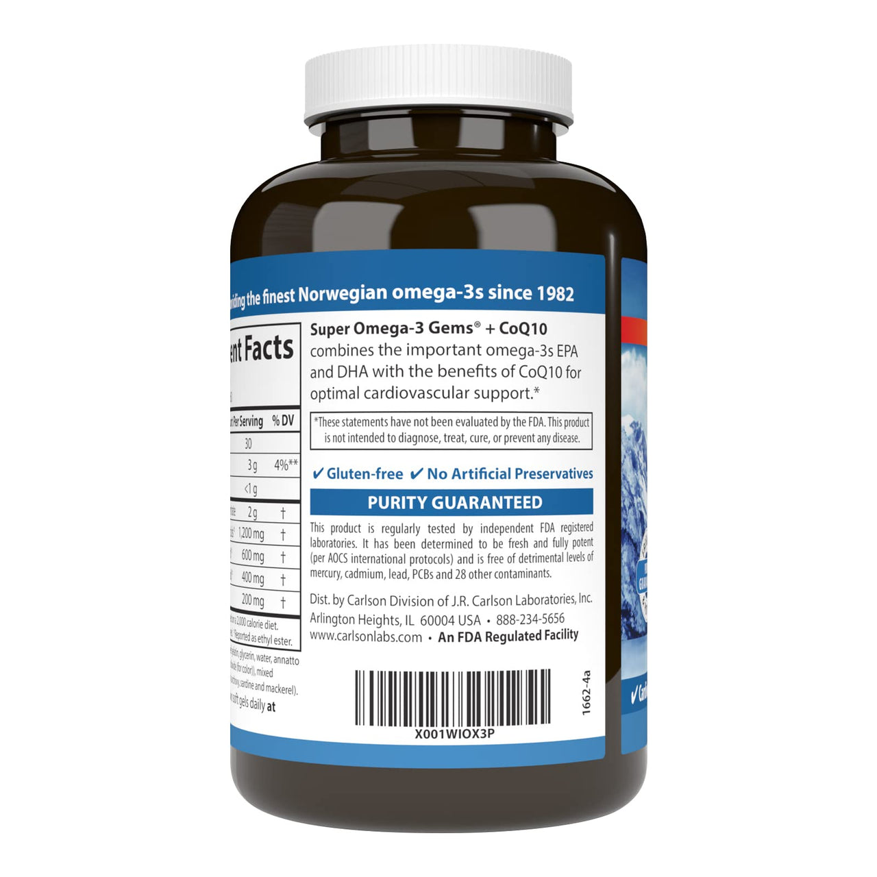 Carlson - Super Omega-3 Gems + CoQ10, 1200 mg Omega-3s 200 mg CoQ10, Circulation Function, Energy Production & Circulatory Support, 120 Softgels
