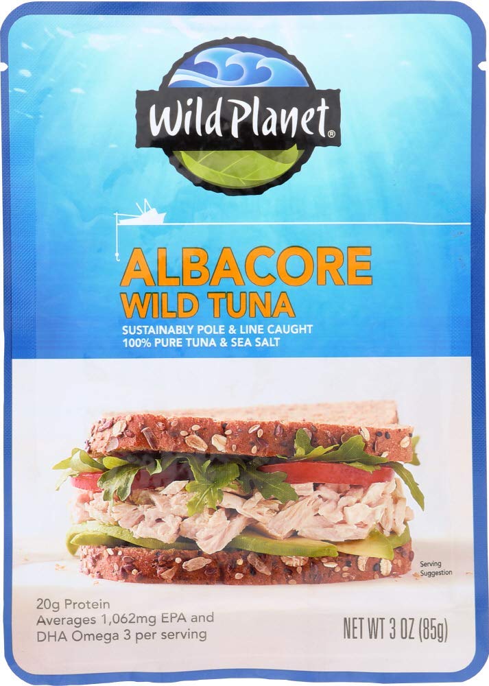 Wild Planet Albacore Wild Tuna, Sea Salt, Pouch, Keto & Paleo, 3rd Party Mercury Tested, 3 Ounce (Pack of 24)