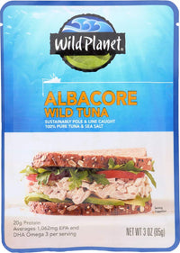 Thumbnail for Wild Planet Albacore Wild Tuna, Sea Salt, Pouch, Keto & Paleo, 3rd Party Mercury Tested, 3 Ounce (Pack of 24)