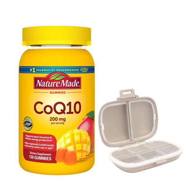 Nature Made CoQ10 200mg, 130 Count Gummies, Bundle with a Pill Oragnizer (2 Items)